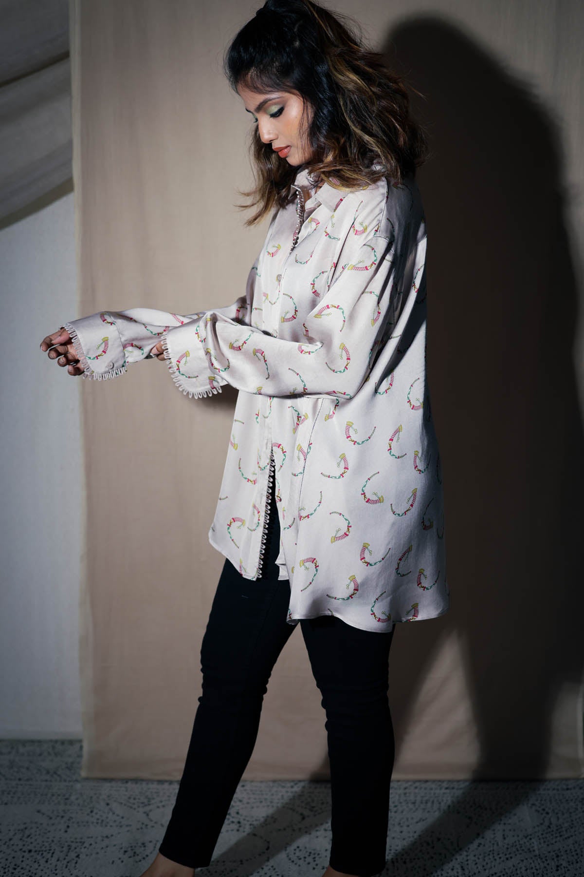 Ivory Printed Oversized Shirt