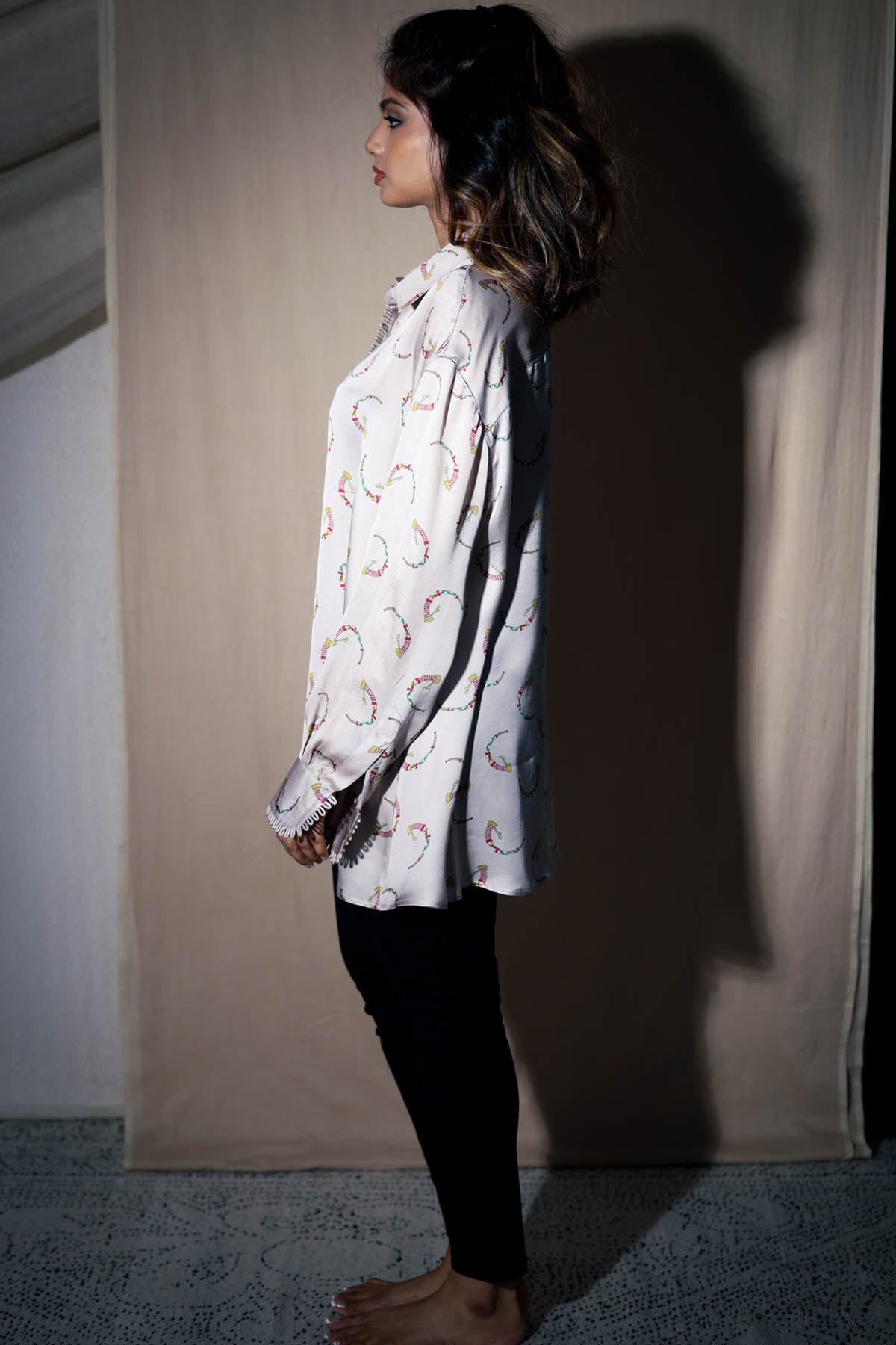 Ivory Printed Oversized Shirt