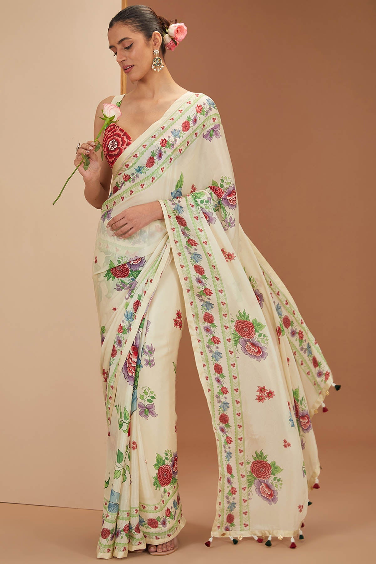 Designer Neha Khullar Ivory Printed Saree & Blouse for Women Online