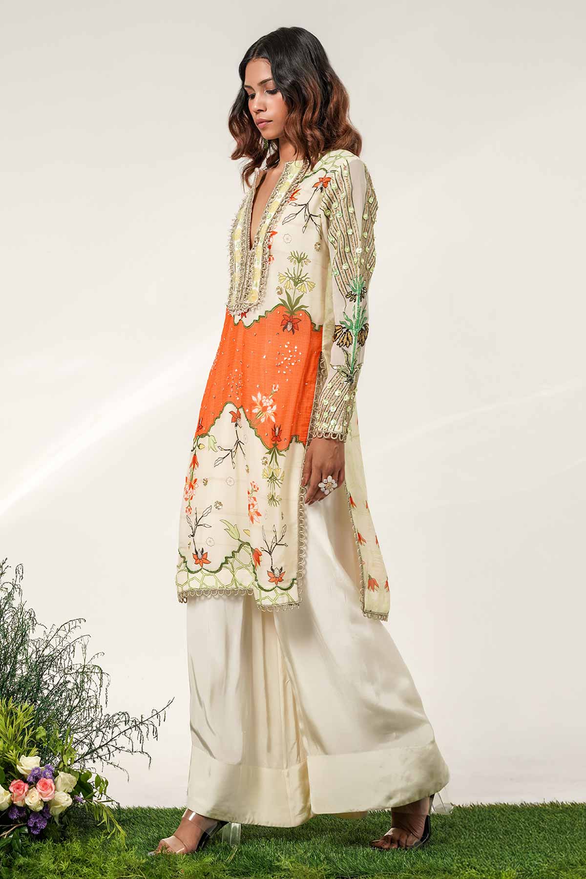 Ivory Printed Yoke Kurta Set
