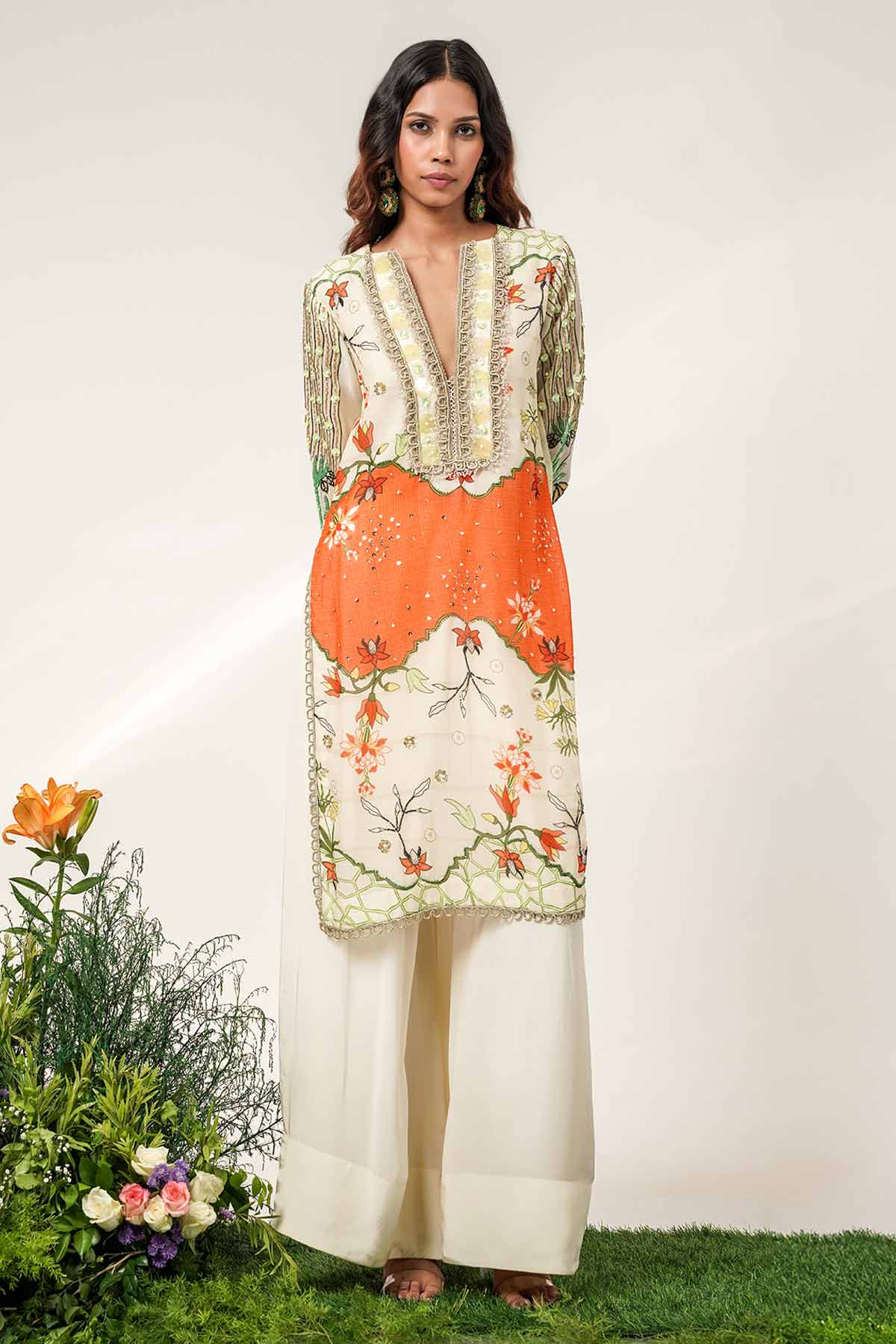 Ivory Printed Yoke Kurta Set