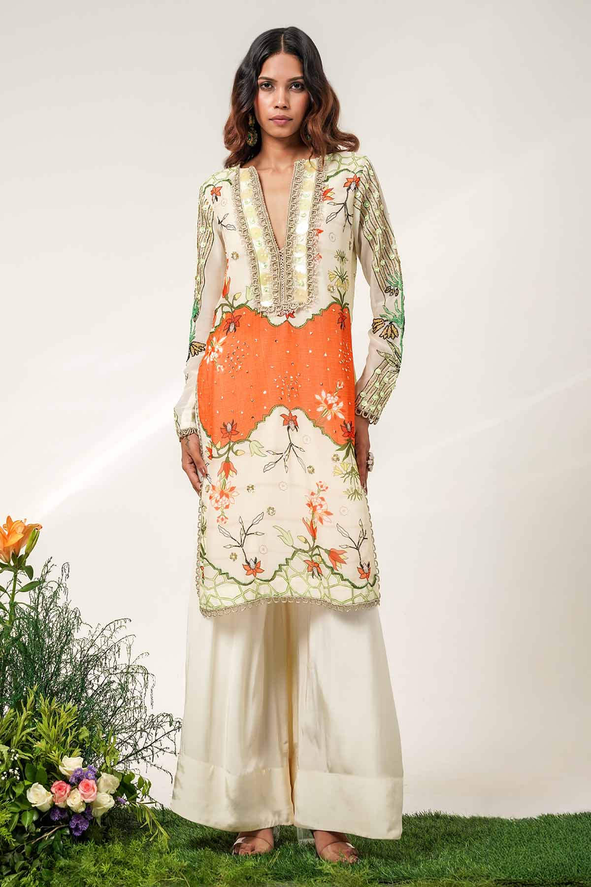 Buy Ivory Printed Yoke Kurta Set for women by Shwetanga online available at scrollnshops