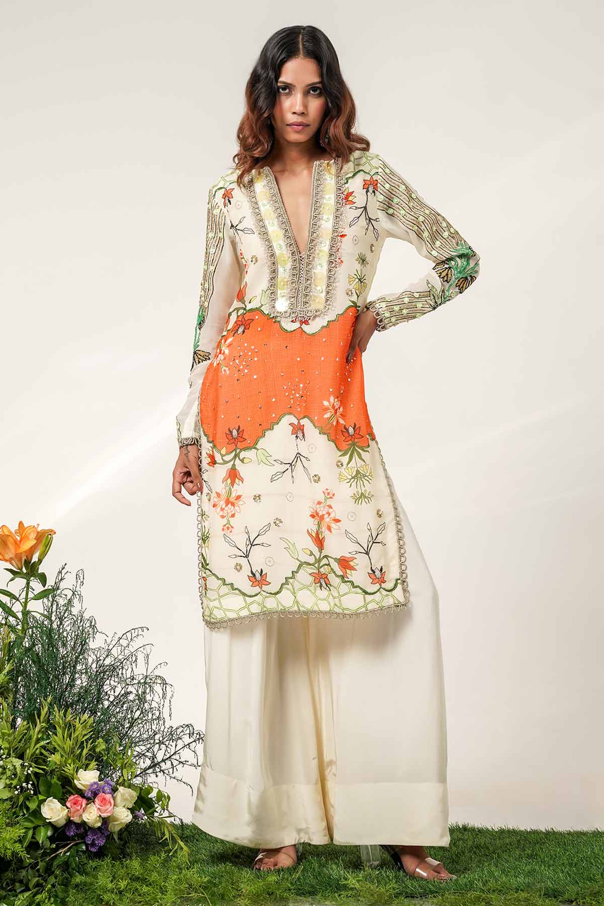 Ivory Printed Yoke Kurta Set