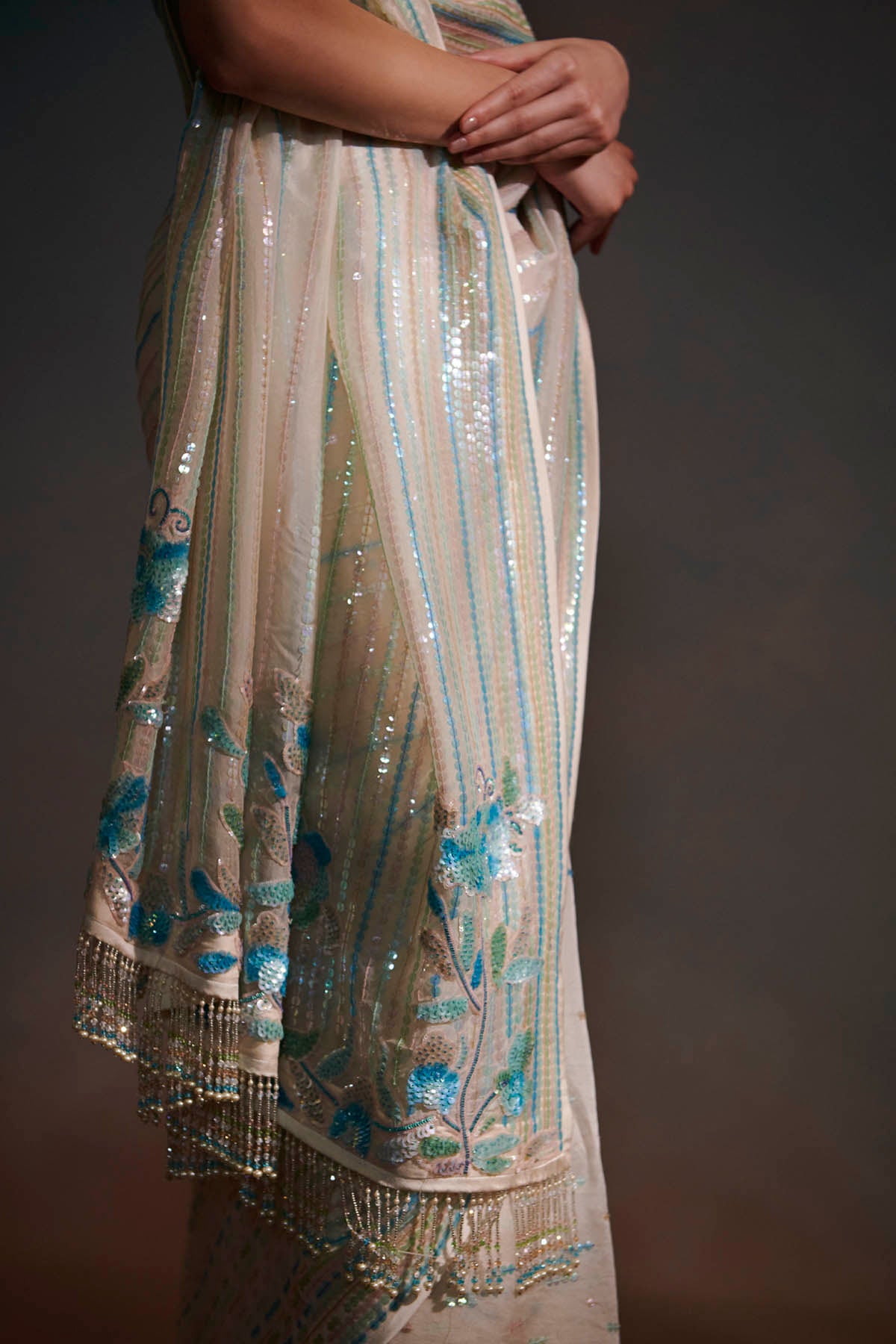 Ivory Pure Sheer Silk Saree Set