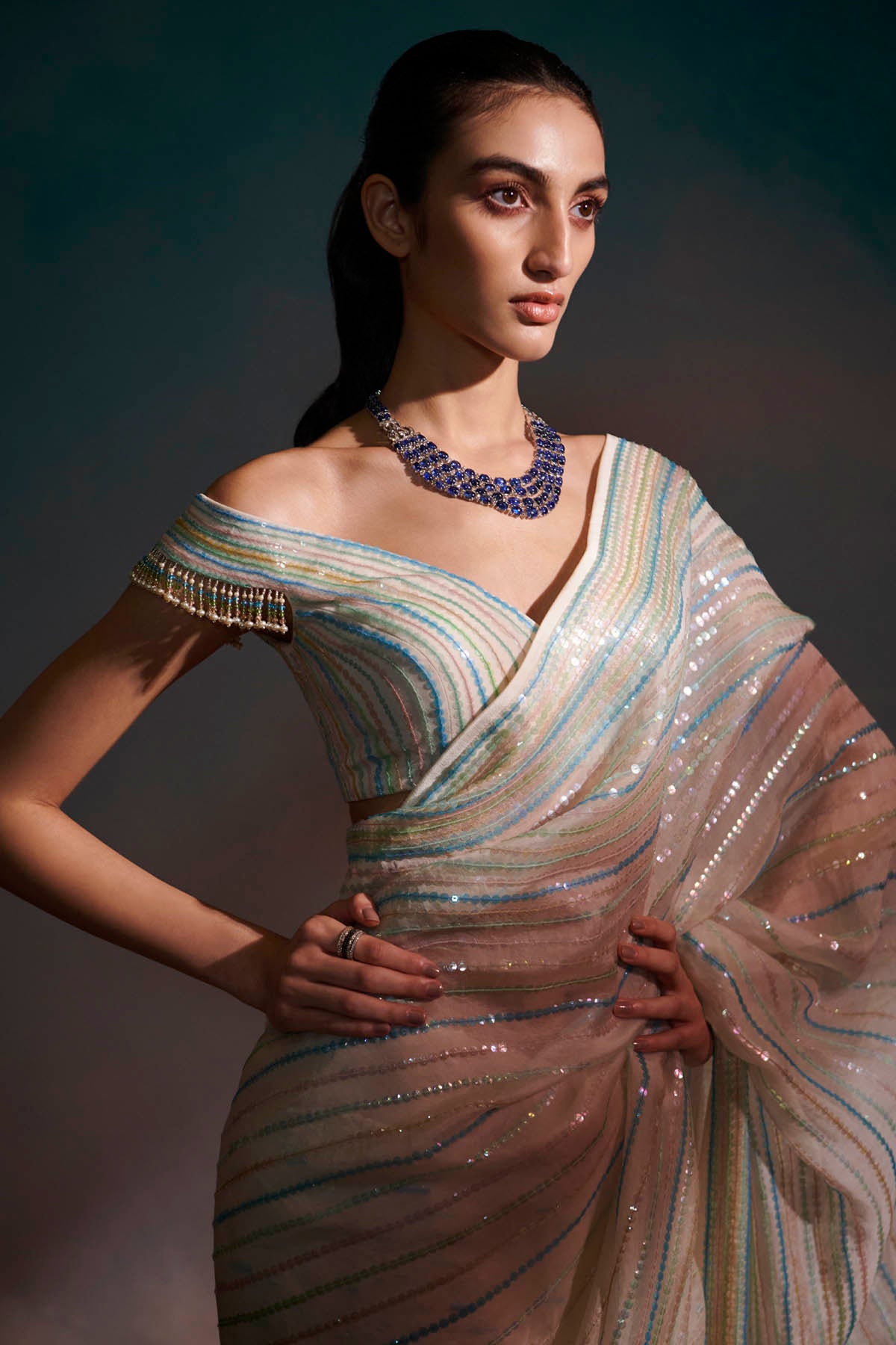 Ivory Pure Sheer Silk Saree Set