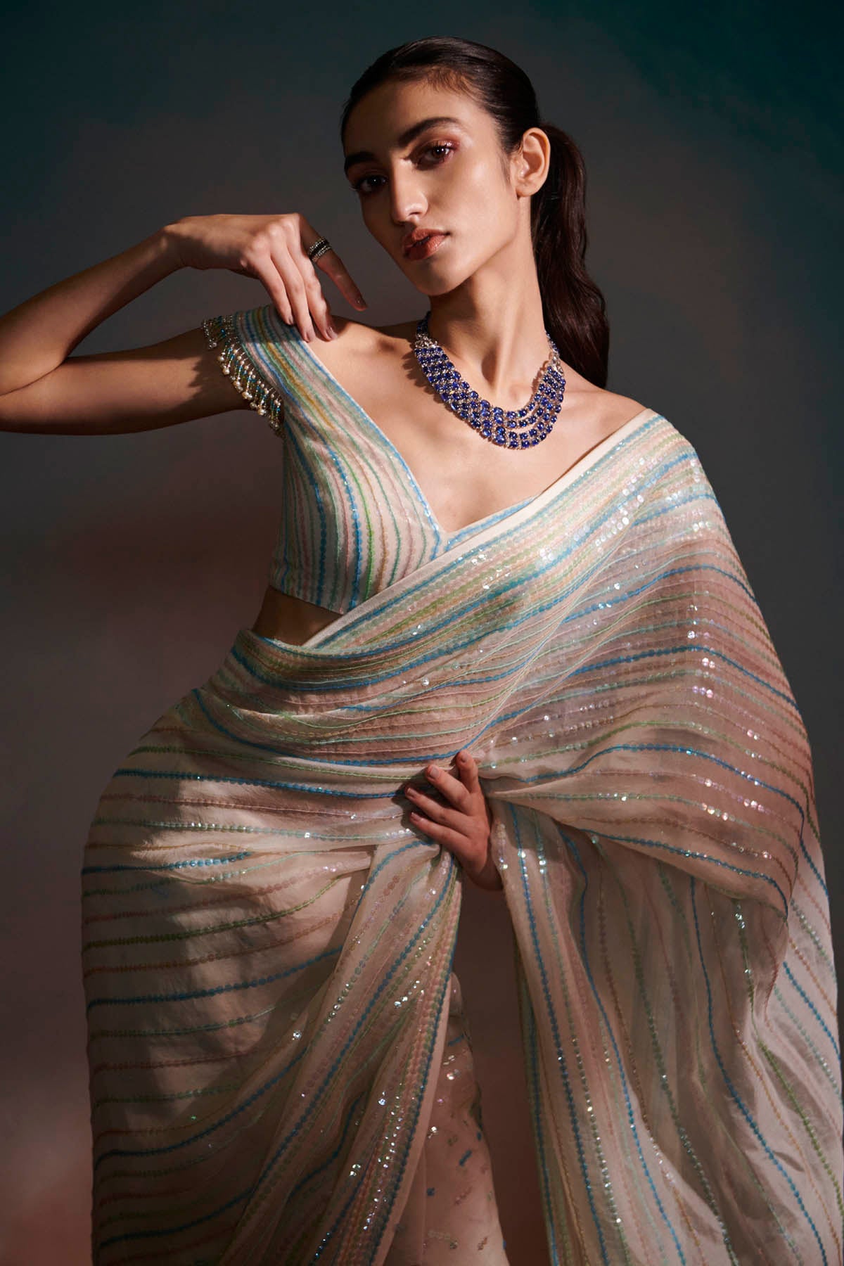 Ivory Pure Sheer Silk Saree Set