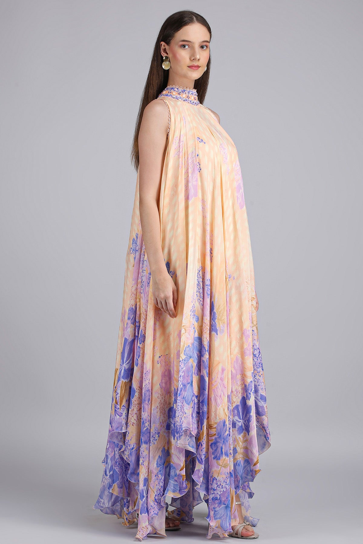 Ivory & Purple Asymmetric Dress