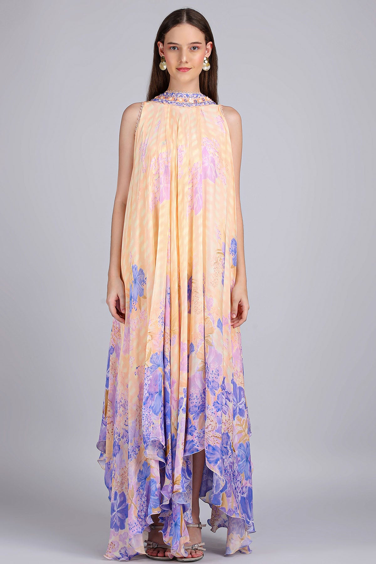 Ivory & Purple Asymmetric Dress