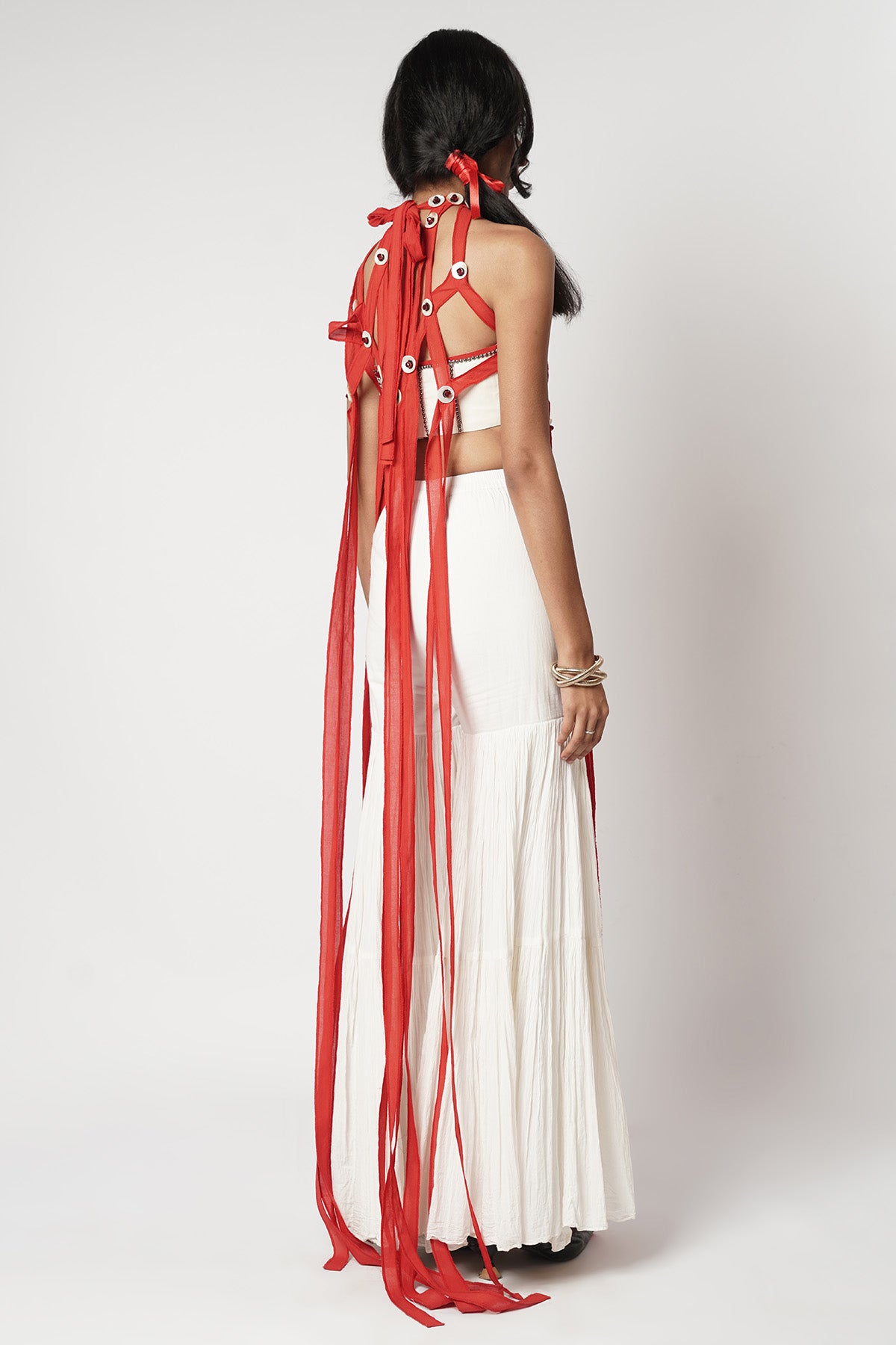Ivory Red Beaded Indo-Western