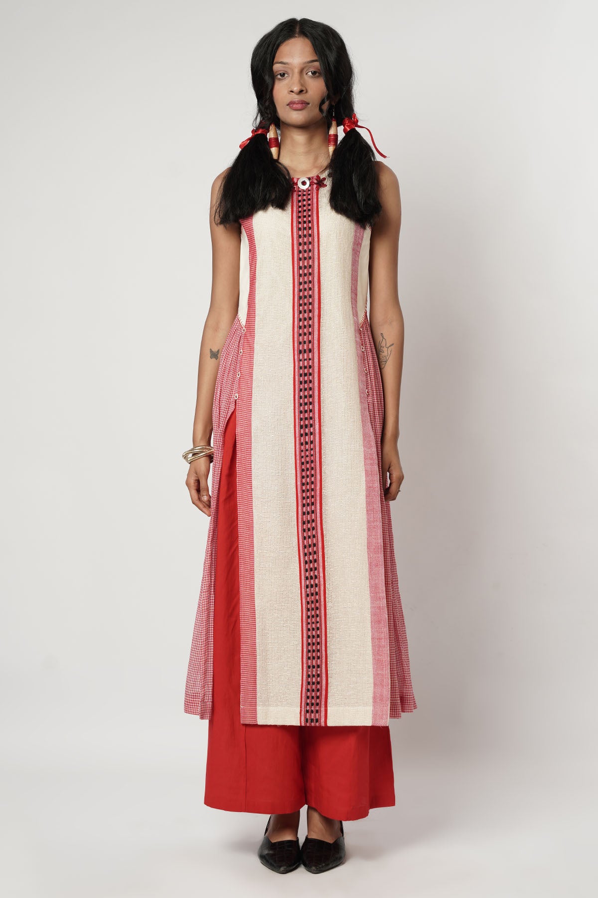 Ivory Red Naga Panel Kurta Set