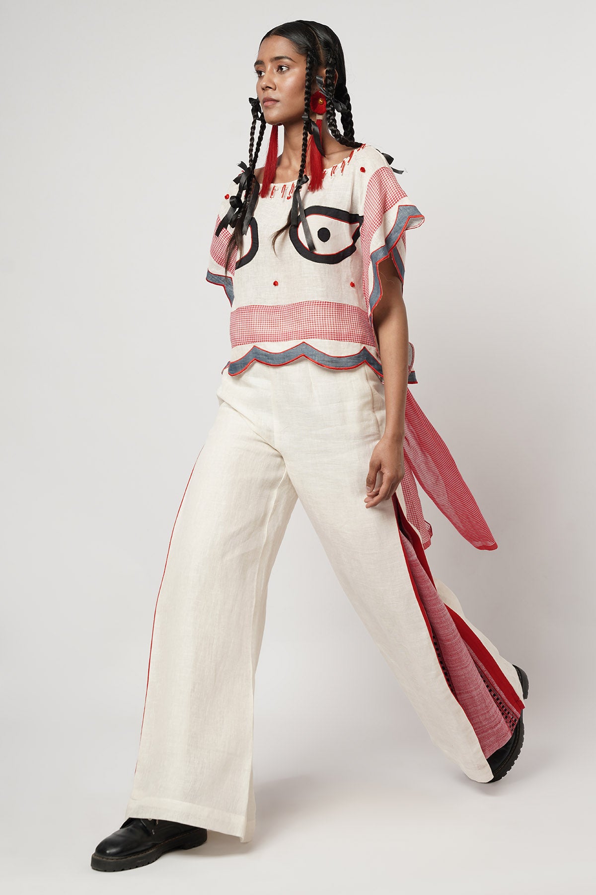 Ivory Red Scalloped Co-ord Set