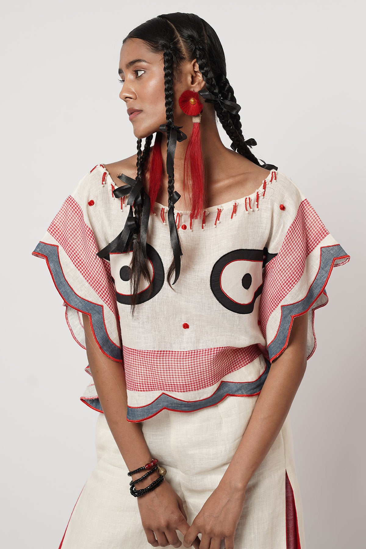 Ivory Red Scalloped Co-ord Set
