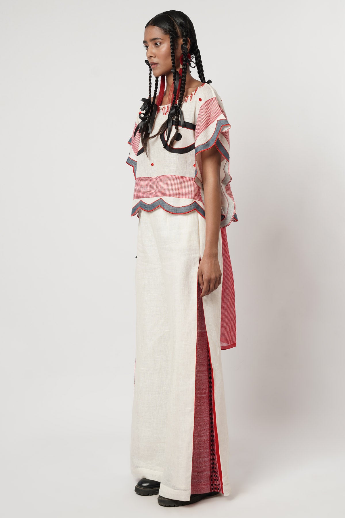 Ivory Red Scalloped Co-ord Set