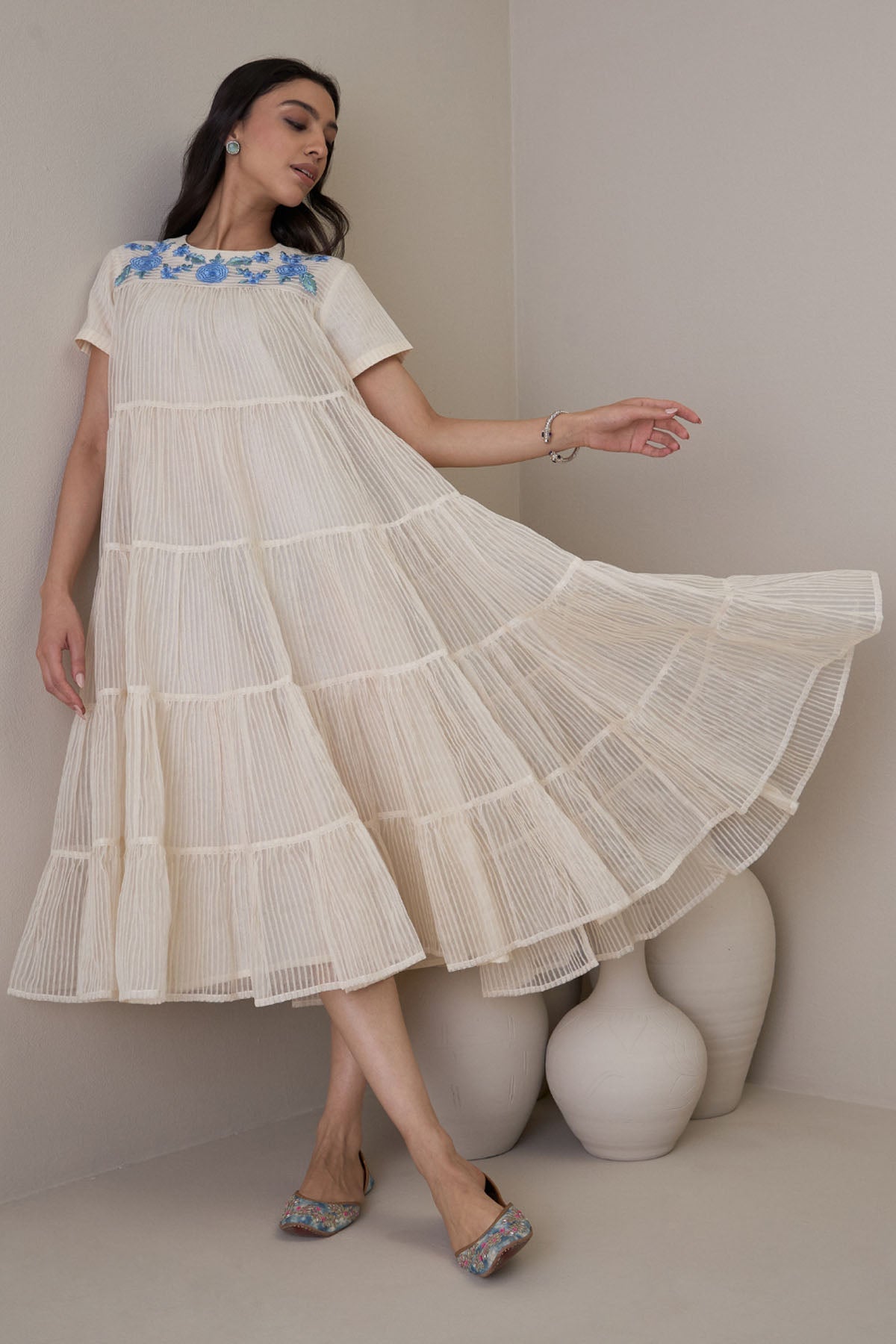 Buy RoohbyRidhimaa Ivory Resham Embroidered Dress only at ScrollnShops