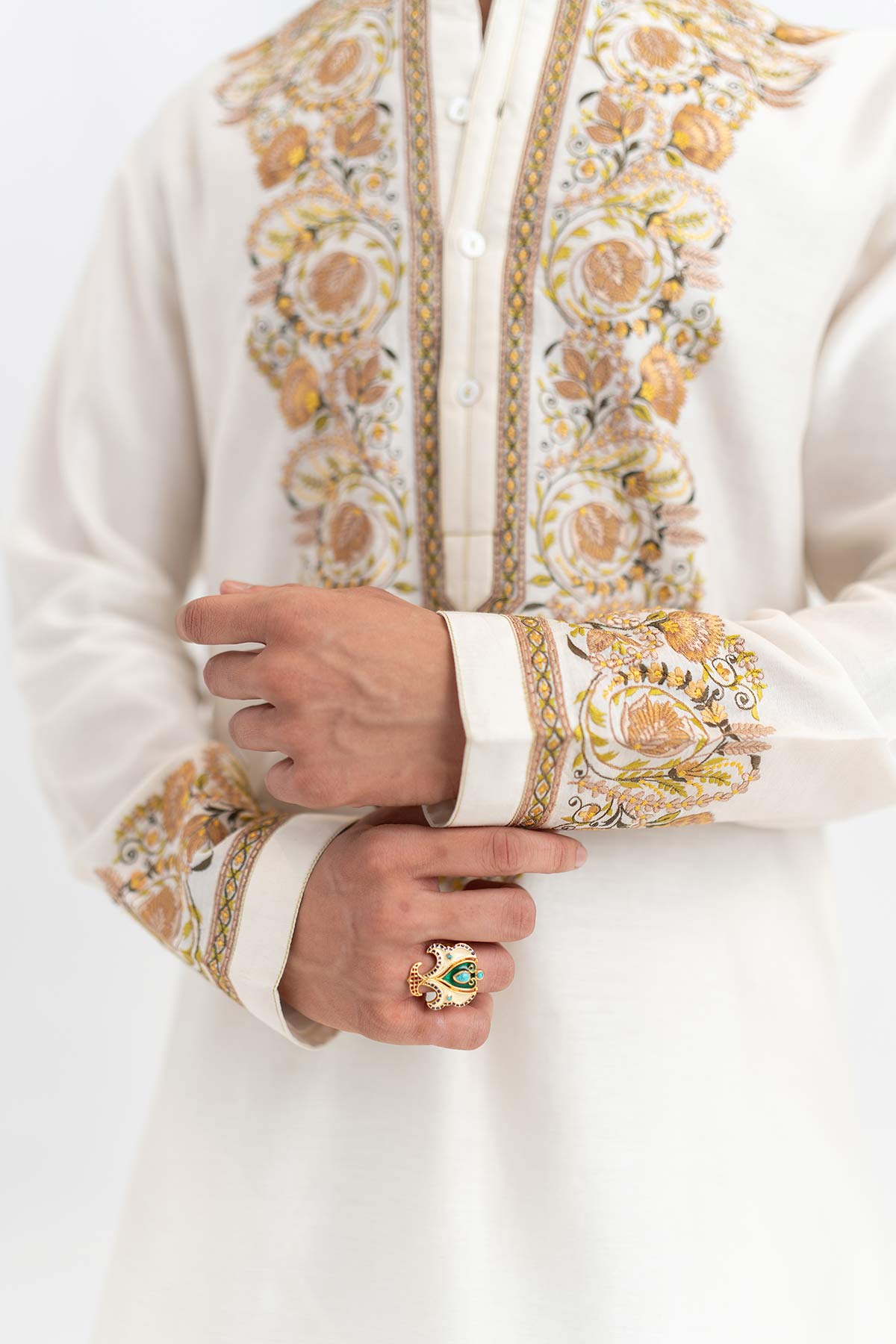 Ivory Resham Floral Kurta Pants