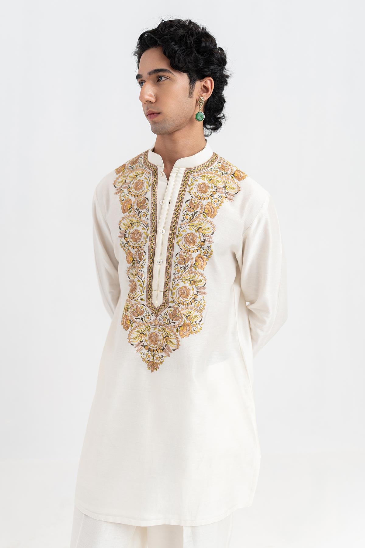 Ivory Resham Floral Kurta Pants