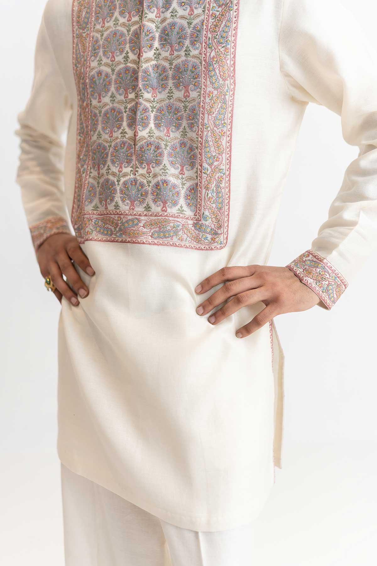 Ivory Resham Short Kurta & Pant