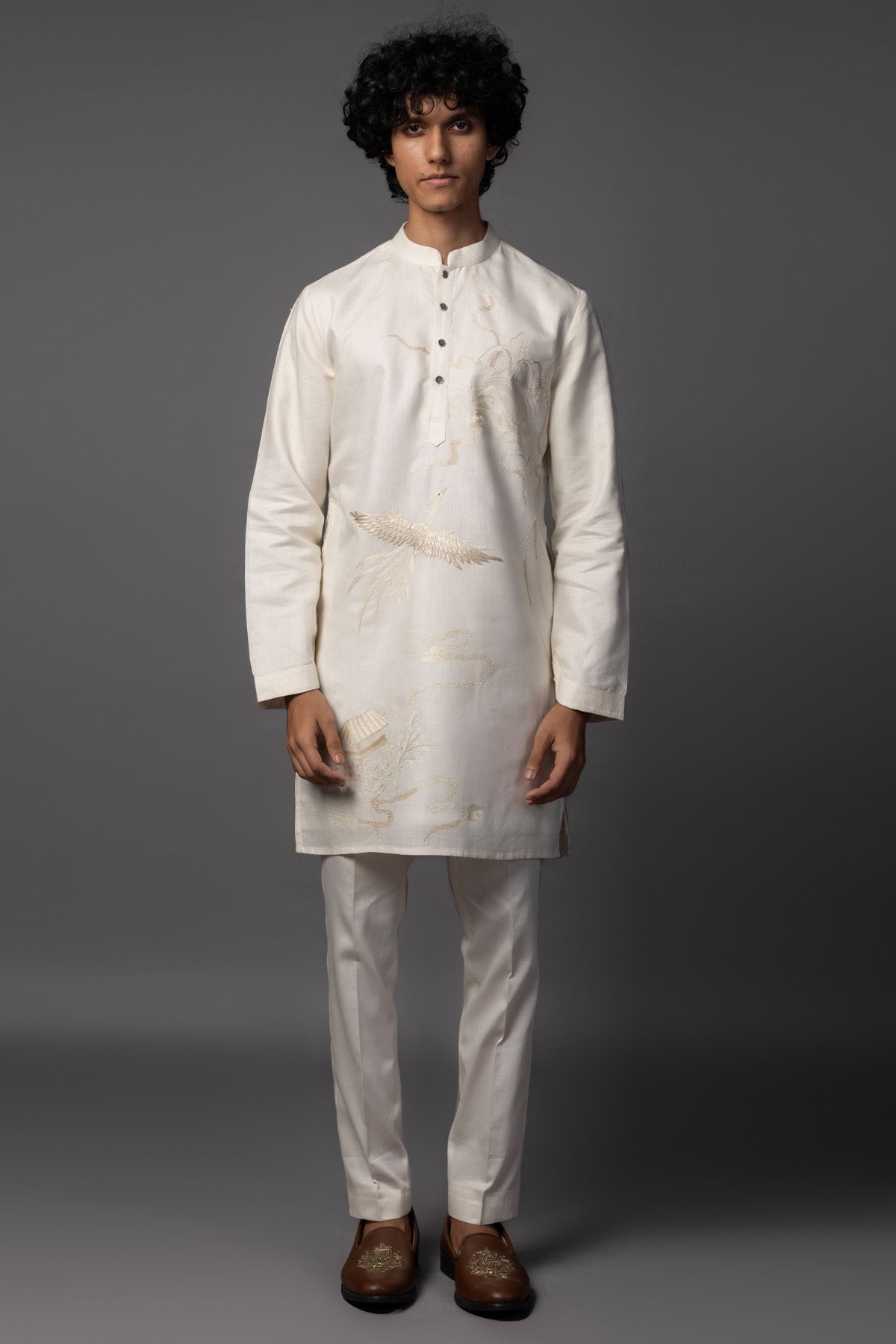 Buy Ivory Resham Thread Kurta Set for men by Paarsh Atelier online available at scrollnshops