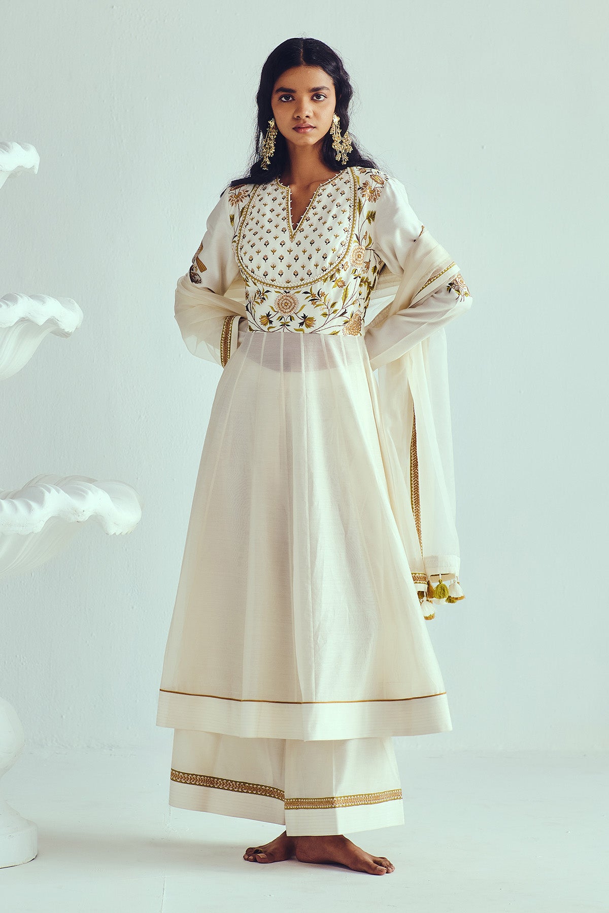 Ivory Resham Work Anarkali Set
