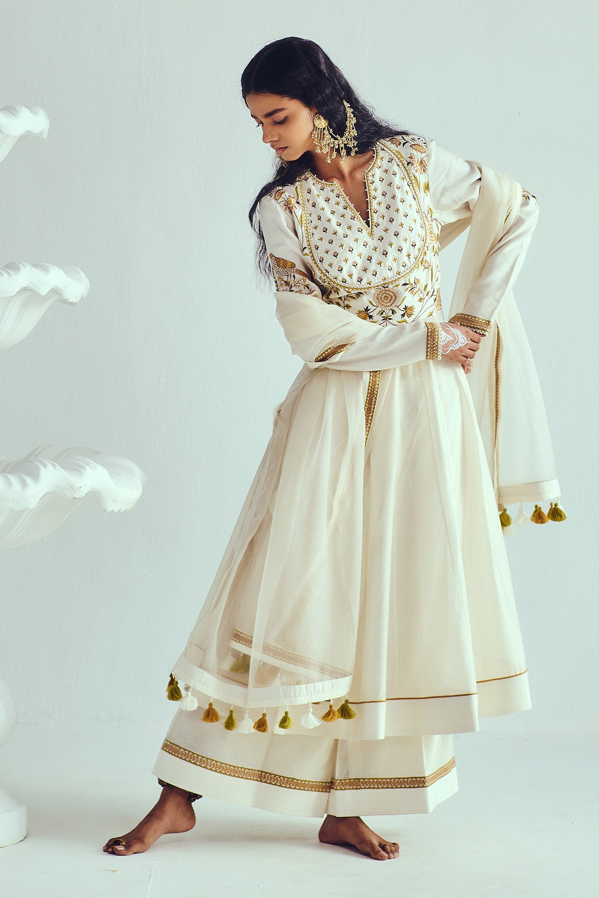 Ivory Resham Work Anarkali Set
