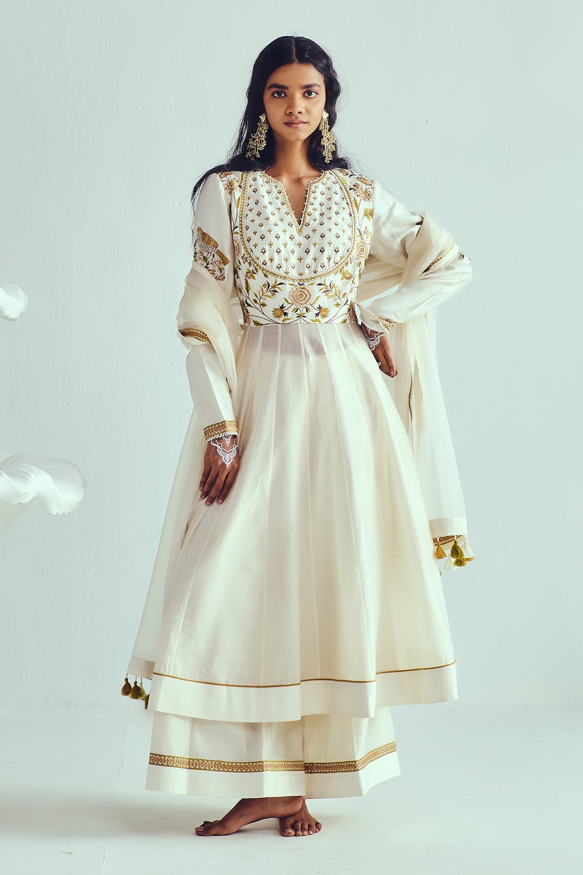 Buy Ivory Resham Work Anarkali Set by WABI SABI for Women online at ScrollnShops