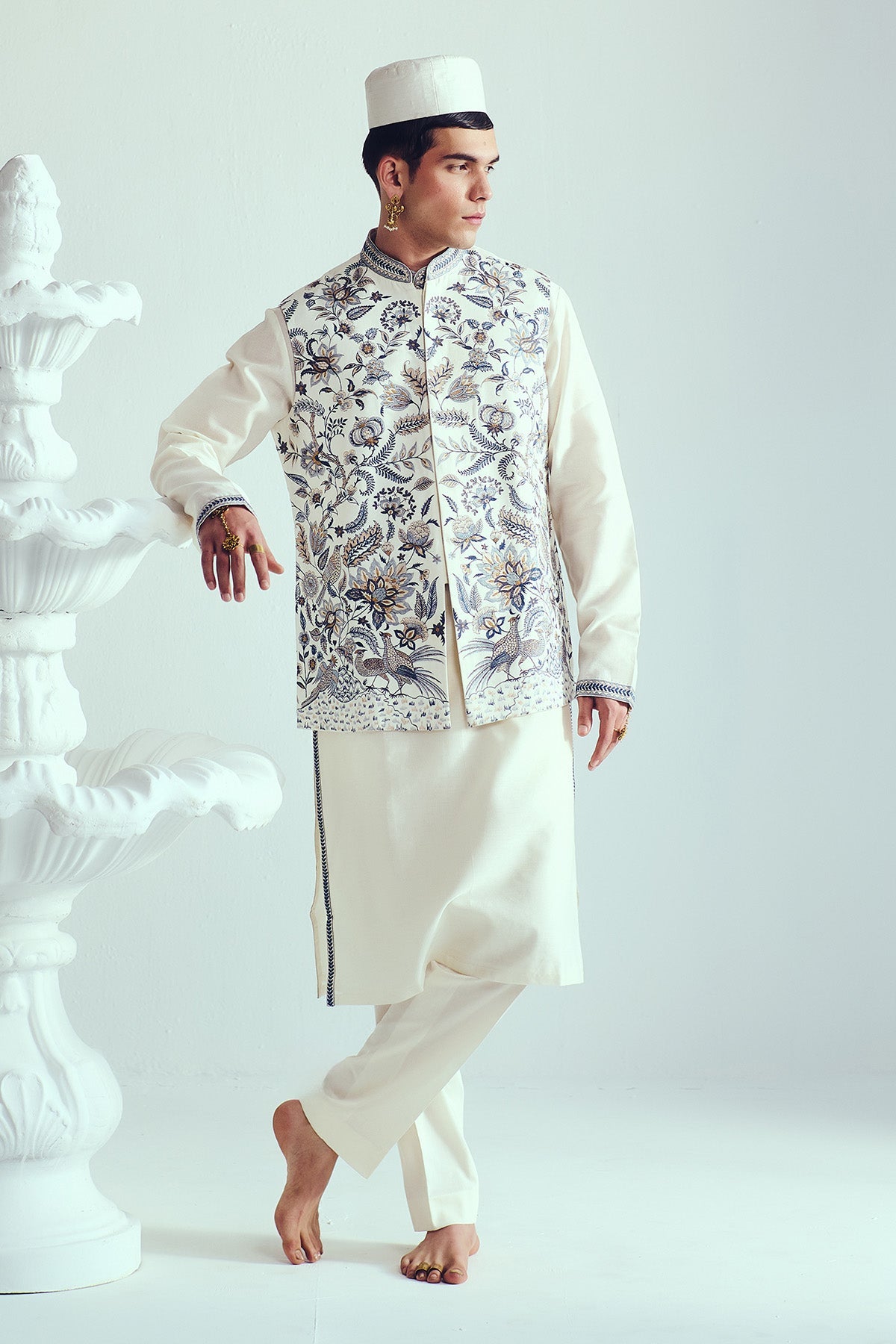 Buy Ivory Resham Work Bundi Set by WABI SABI for Men online at ScrollnShops