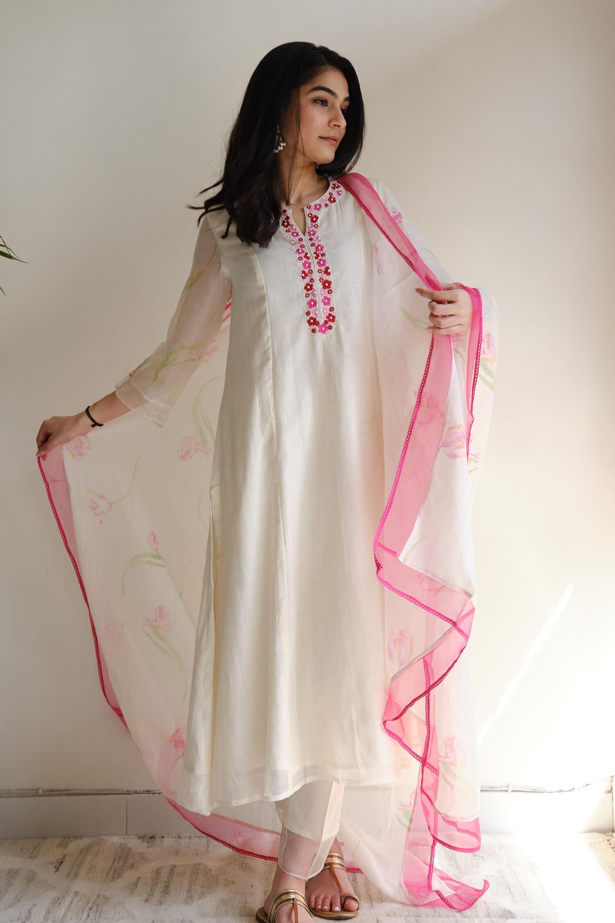 Buy Ivory Resham Work Kurta Set by Juanita by Shubhda for women online at ScrollnShops