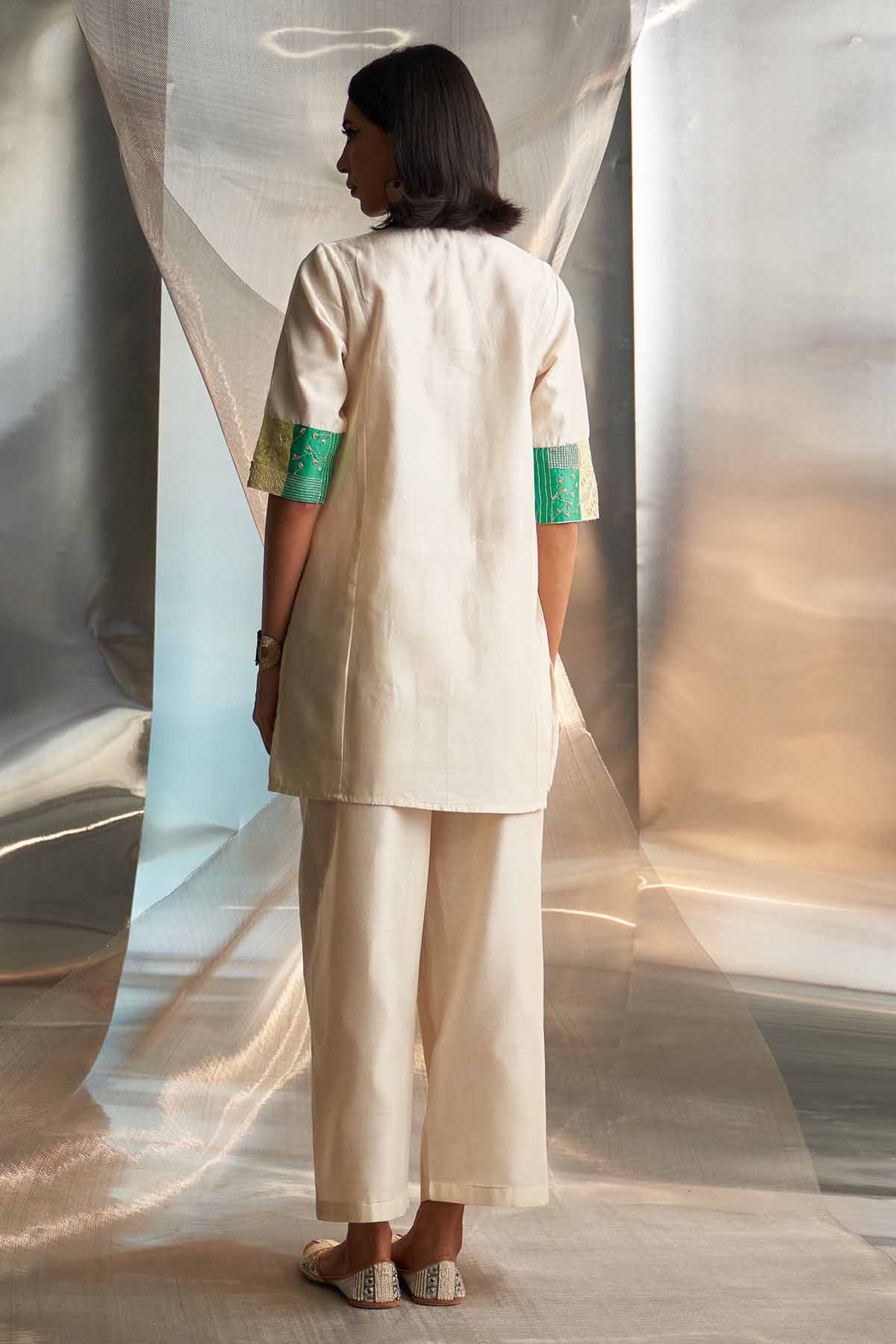 Ivory Round Neck Short Kurta Set