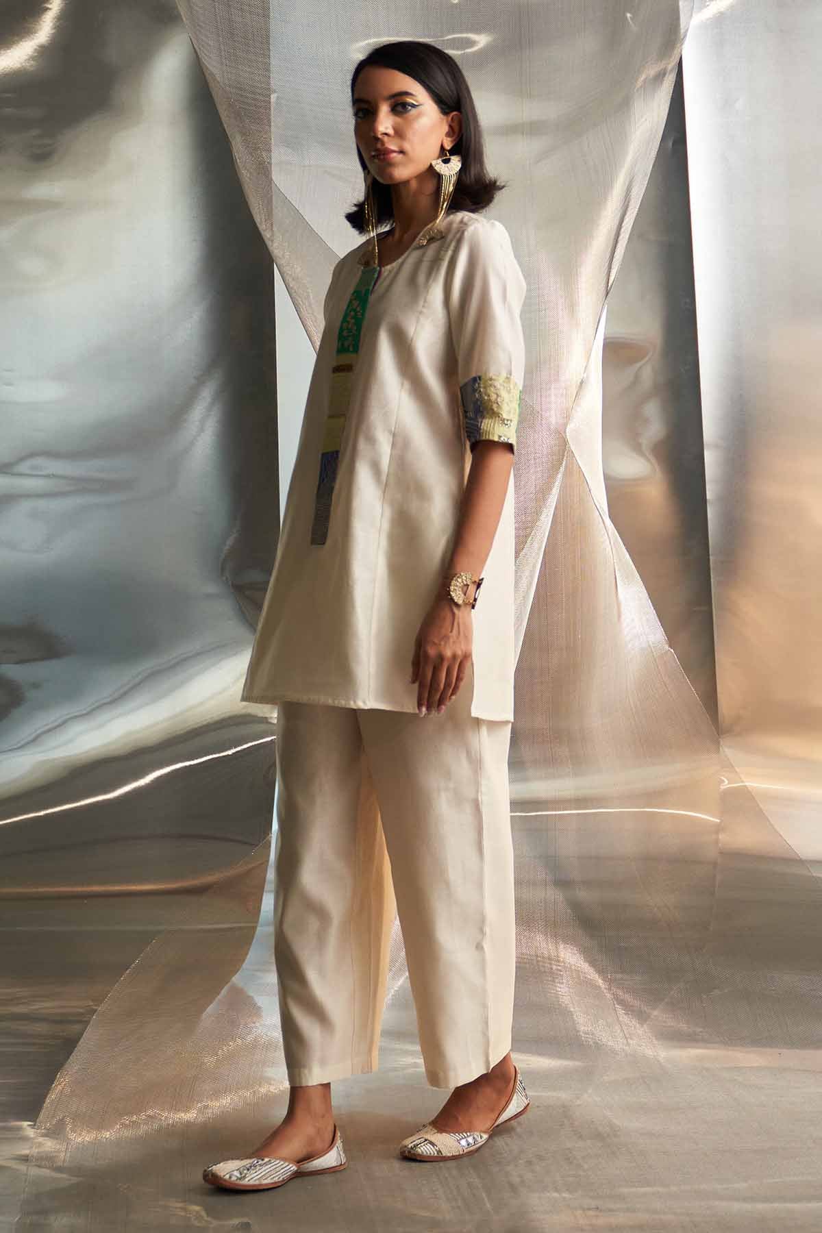 Ivory Round Neck Short Kurta Set