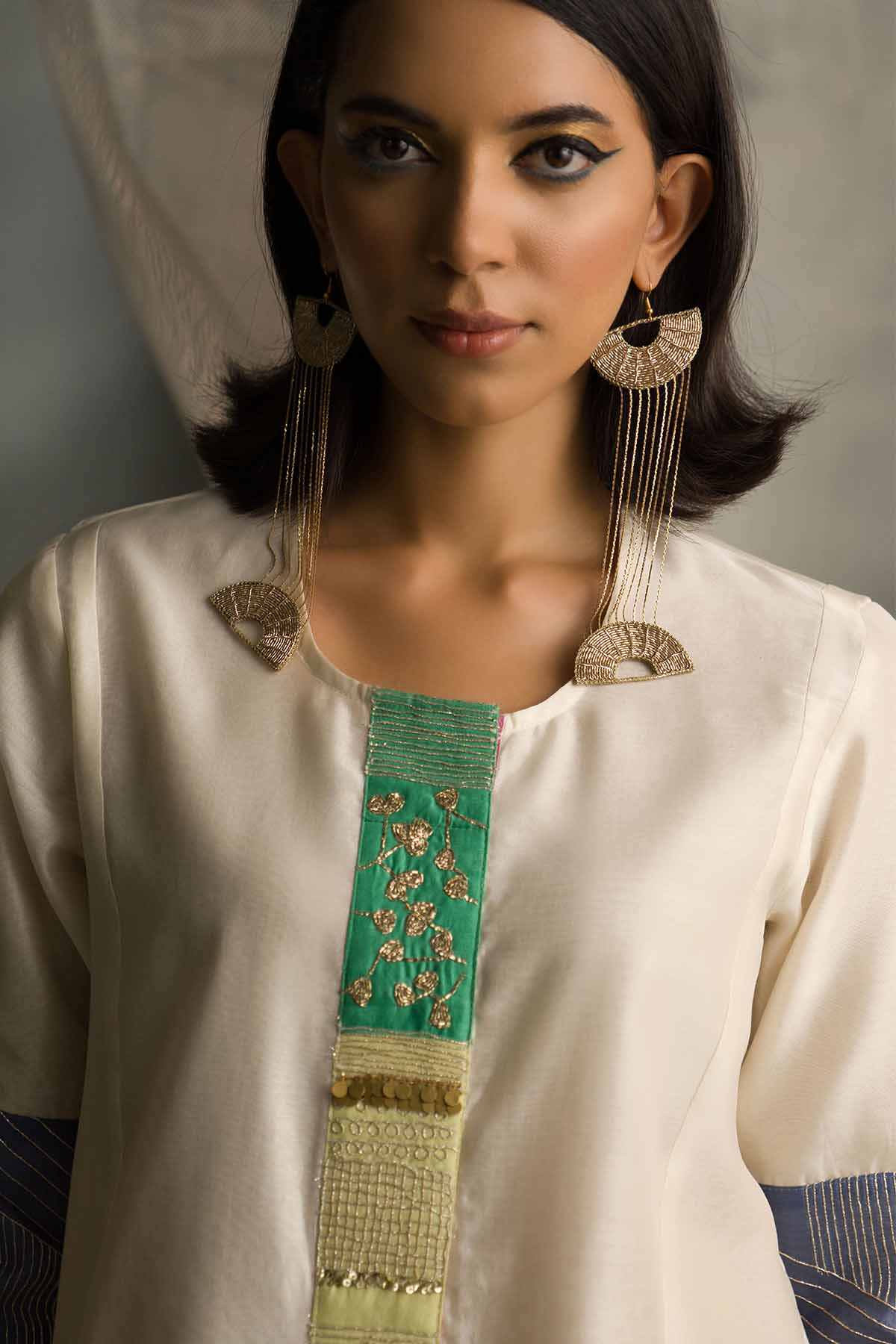 Ivory Round Neck Short Kurta Set
