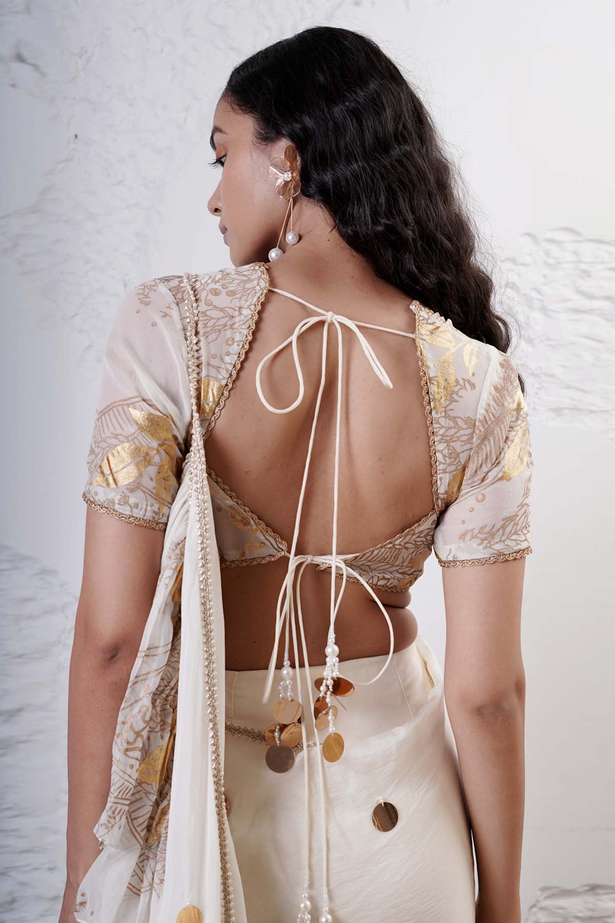 Ivory Ruffle Pre-Draped Saree