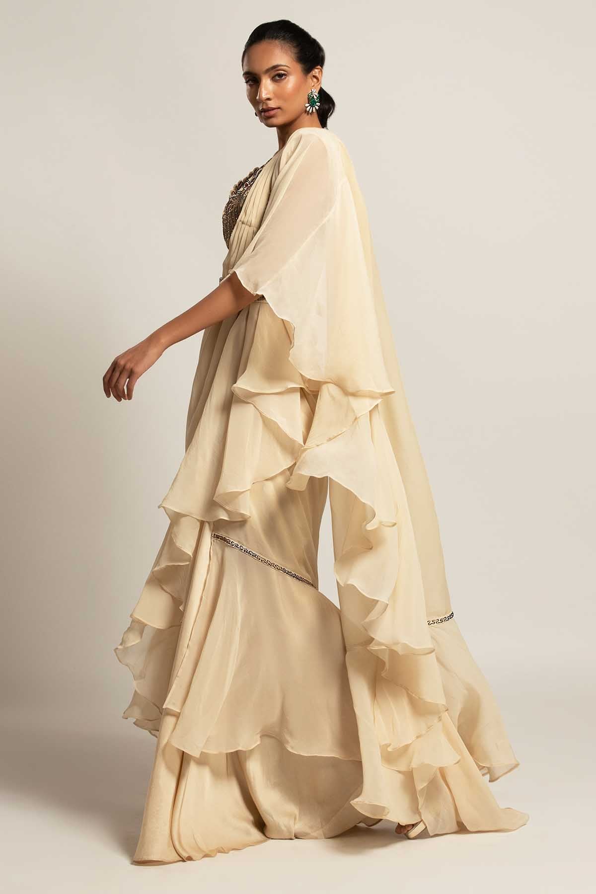 Ivory Ruffled Indo-Western Set