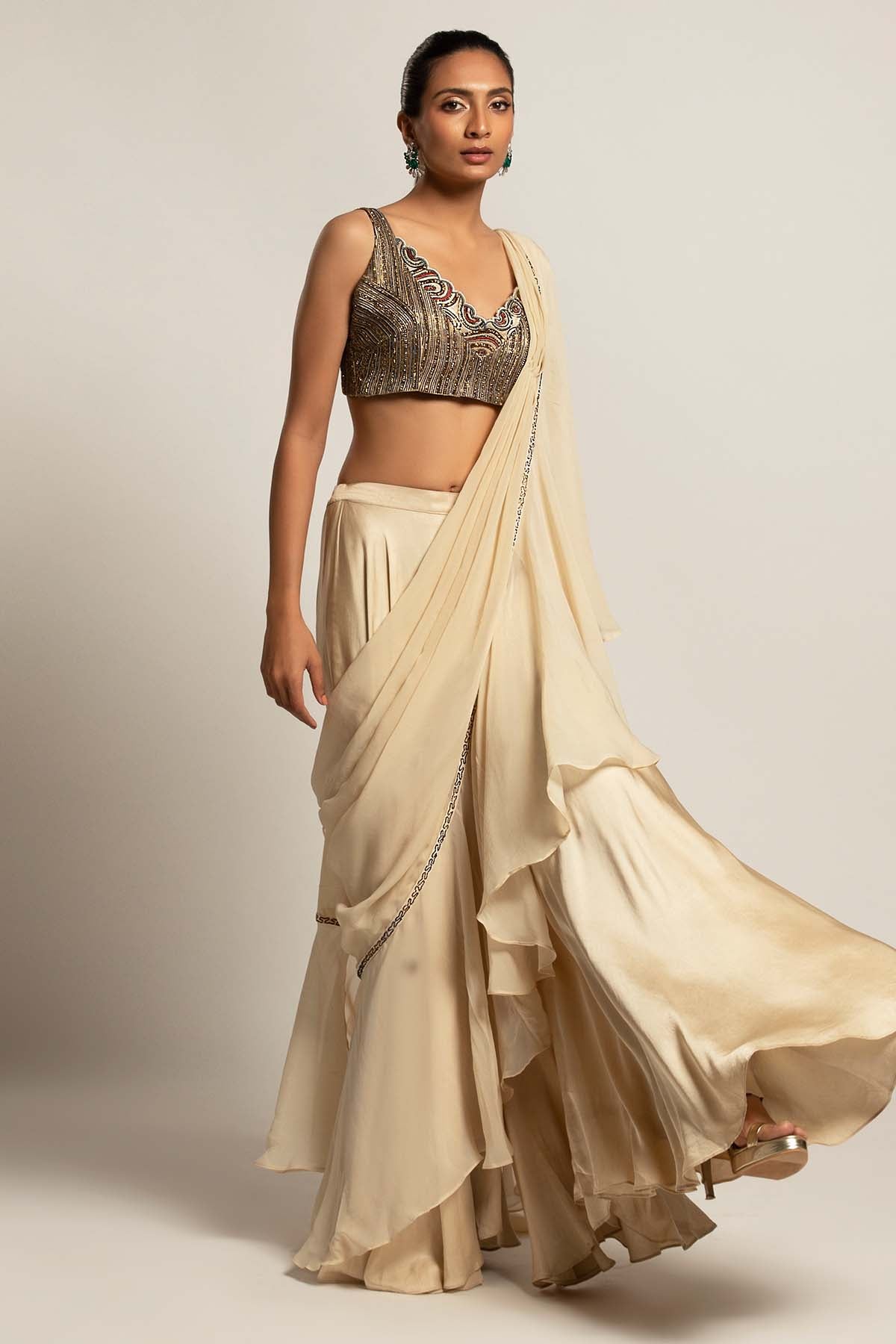 Ivory Ruffled Indo-Western Set