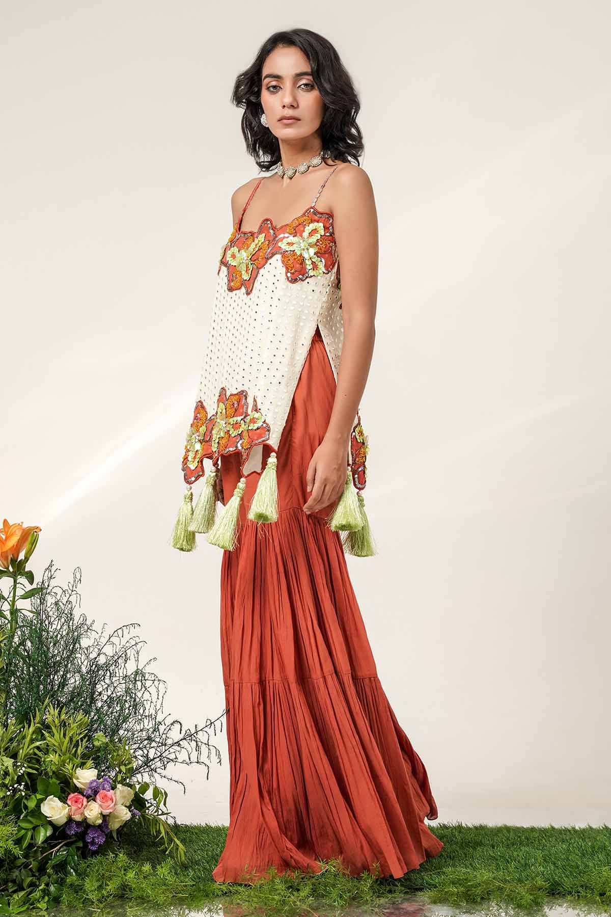 Ivory & Rust Floral Sharara Set