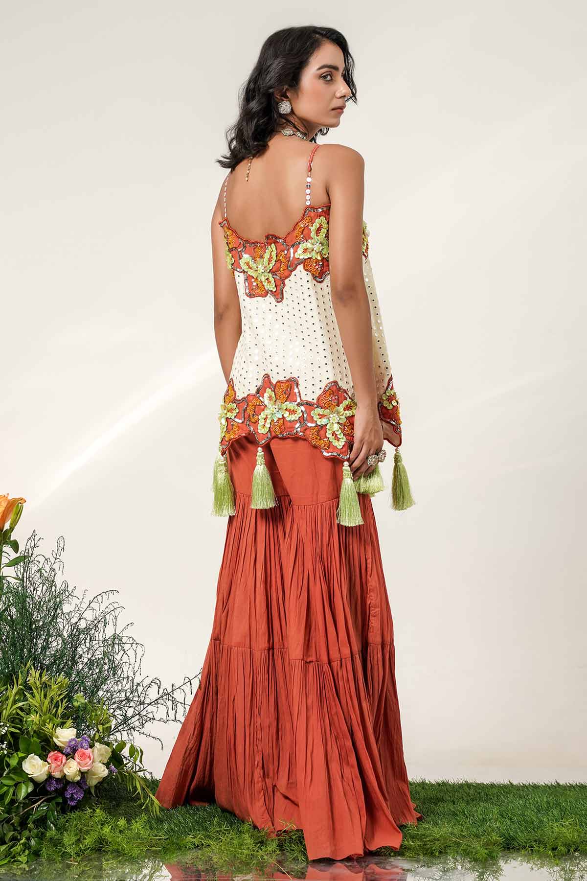 Ivory & Rust Floral Sharara Set