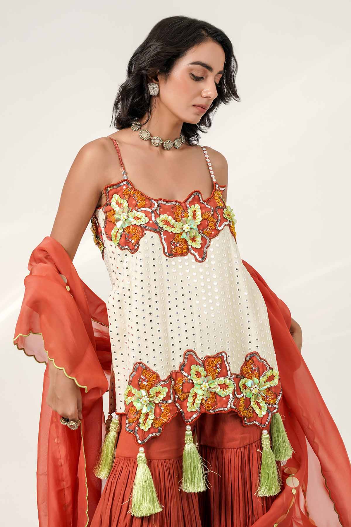 Ivory & Rust Floral Sharara Set