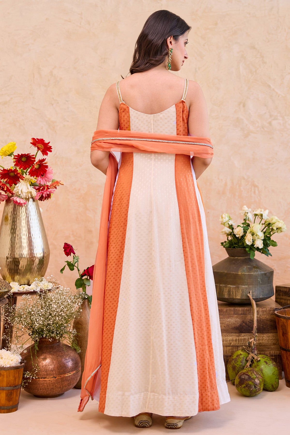 Ivory & Rust Silk Anarkali Set
