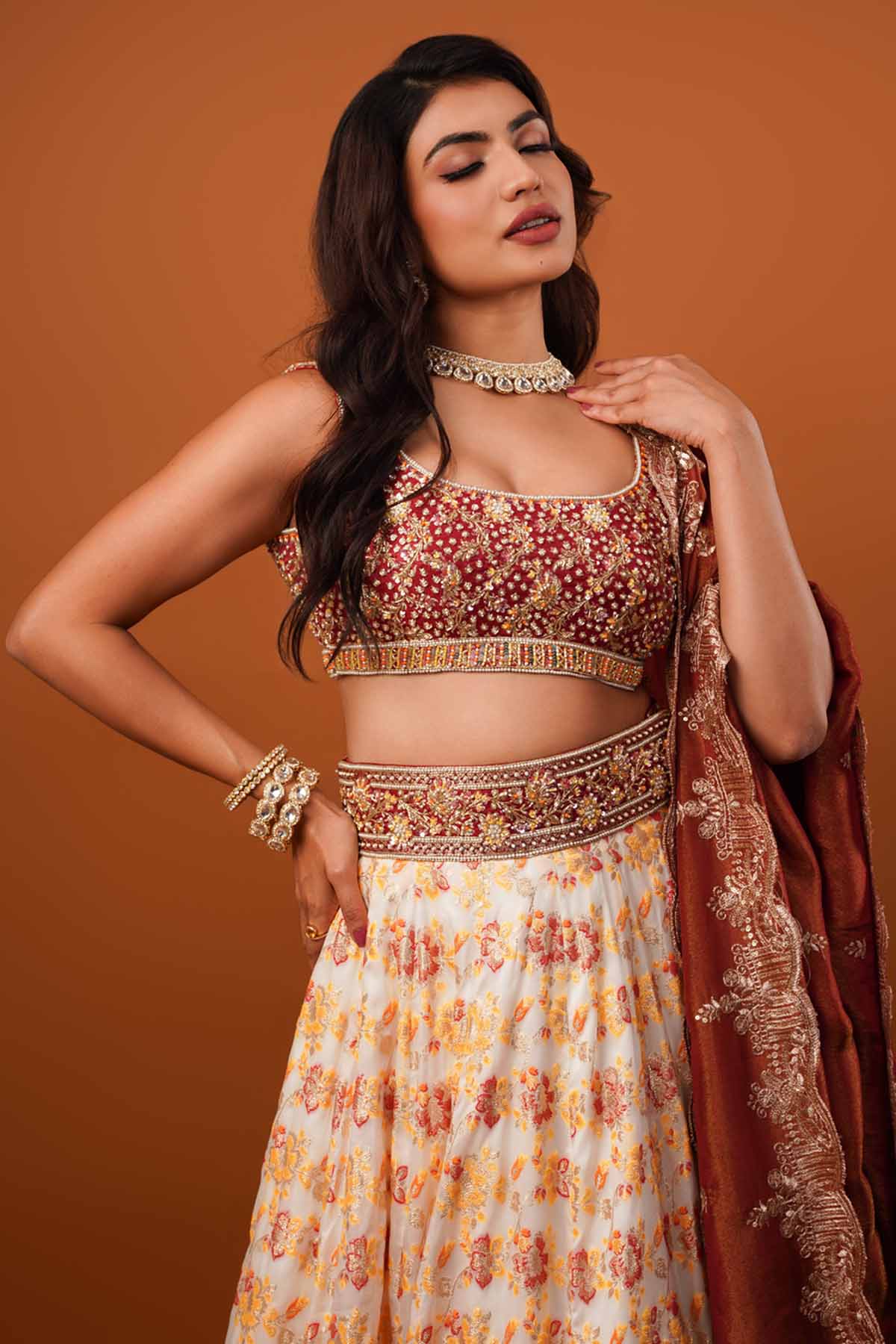 Ivory & Rust Zardosi Lehenga Set