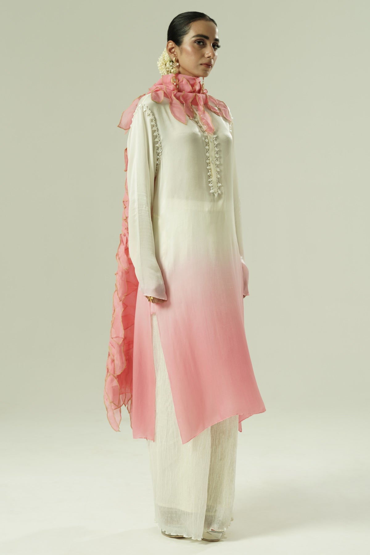 Ivory Satin Beadwork Kurta Set