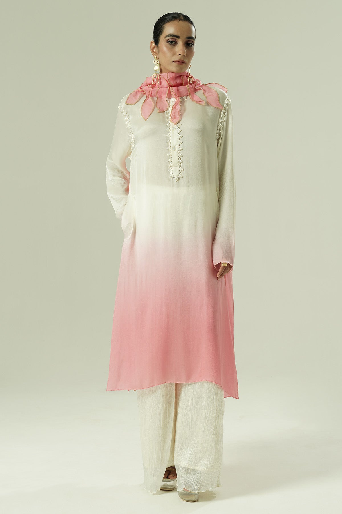 Buy Ivory Satin Beadwork Kurta Set for women by Shwetanga Designer online available at scrollnshops