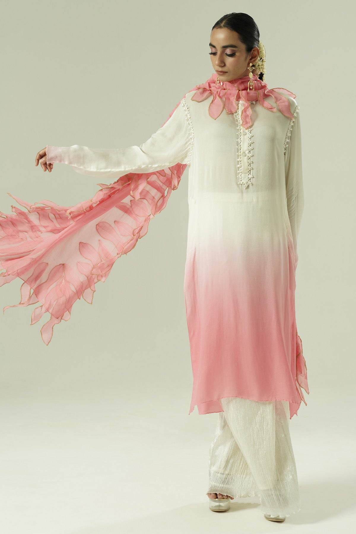 Ivory Satin Beadwork Kurta Set