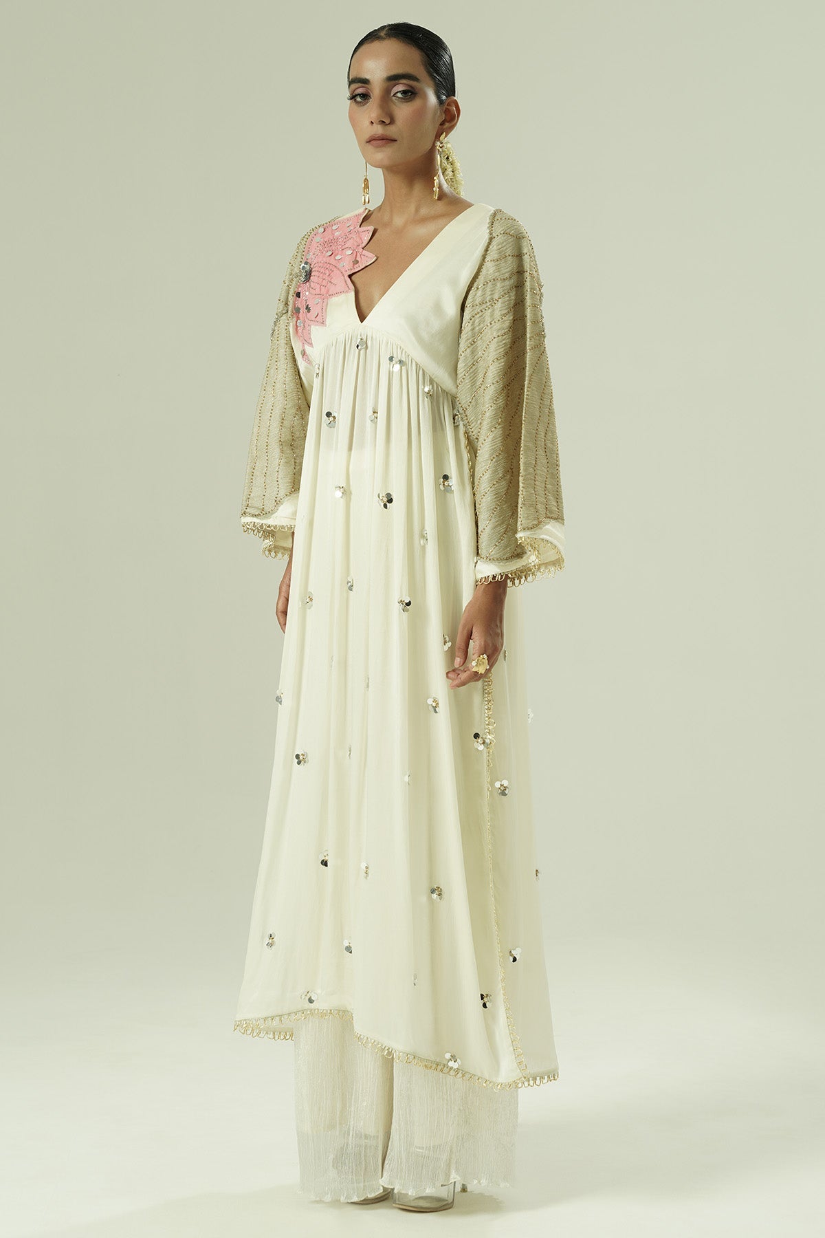 Buy Ivory Satin Gathered Kurta Set for women by Shwetanga Designer online available at scrollnshops