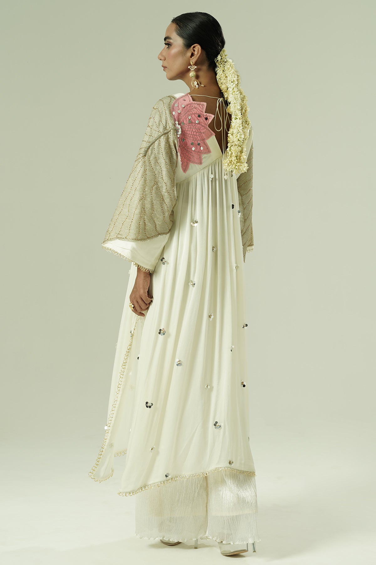 Ivory Satin Gathered Kurta Set