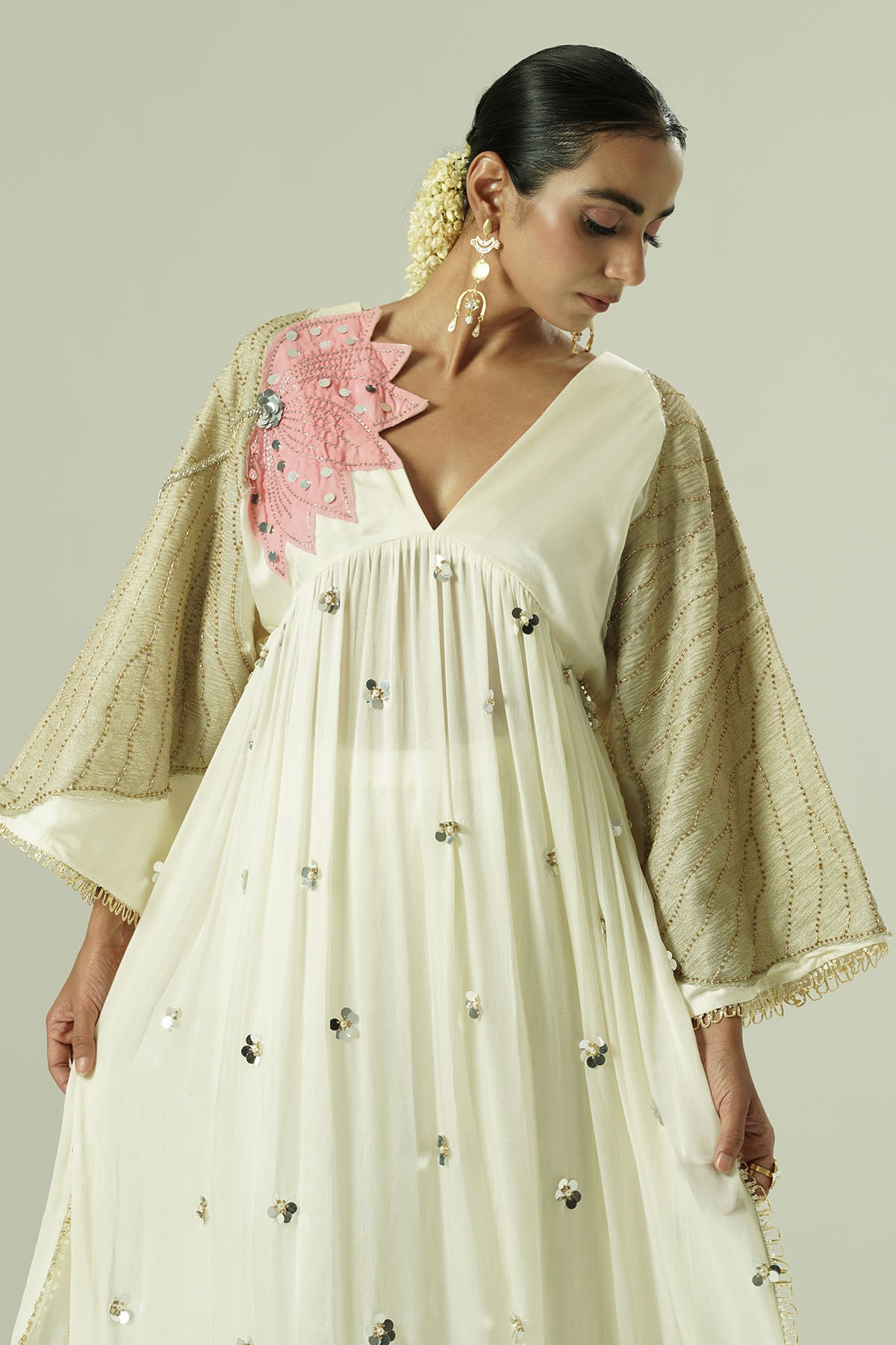 Ivory Satin Gathered Kurta Set