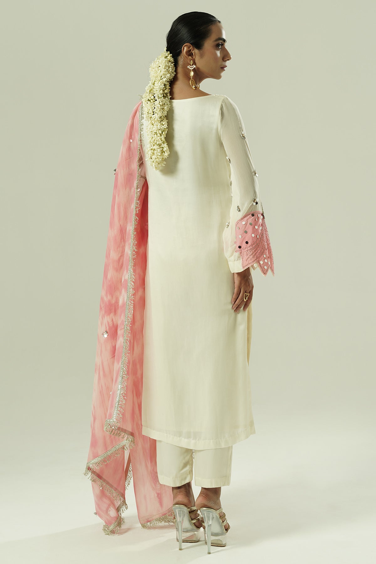 Ivory Satin Patchwork Kurta Set