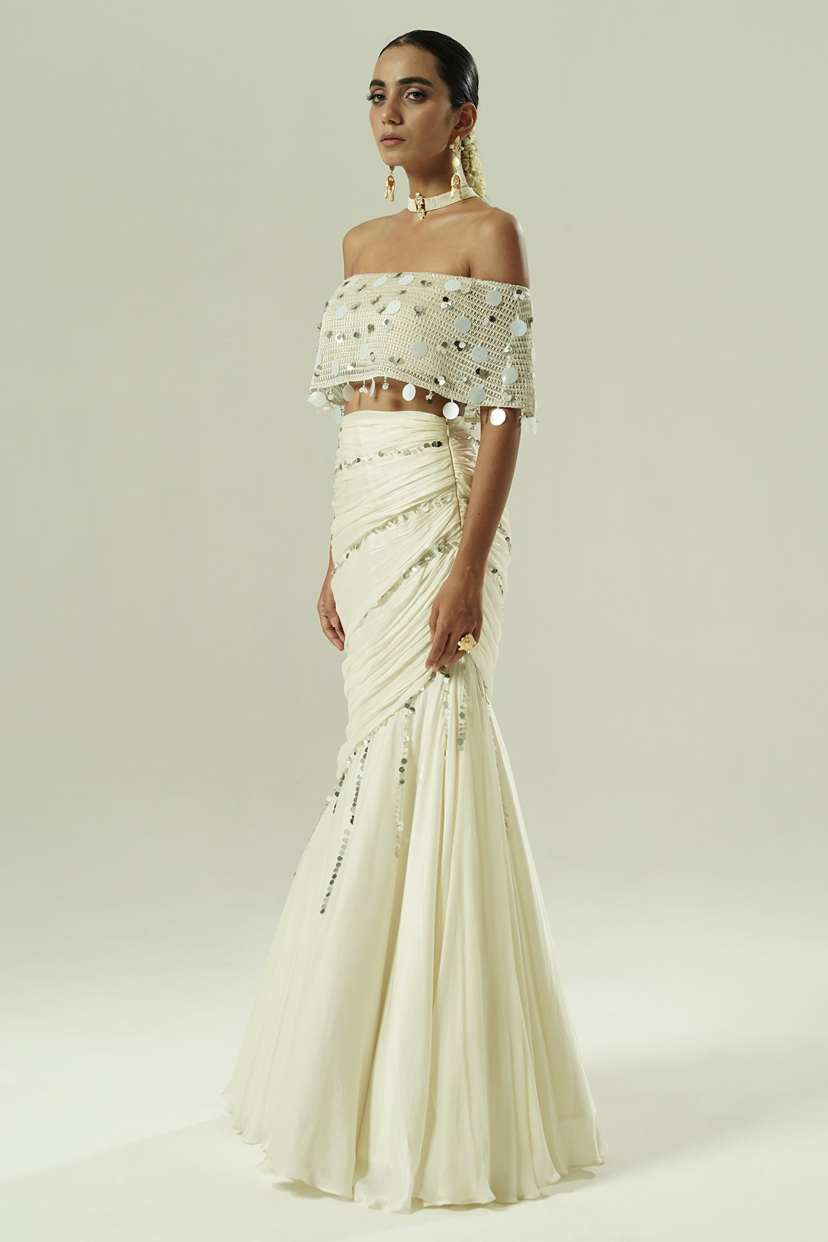 Ivory Sequins Indo-Western Set