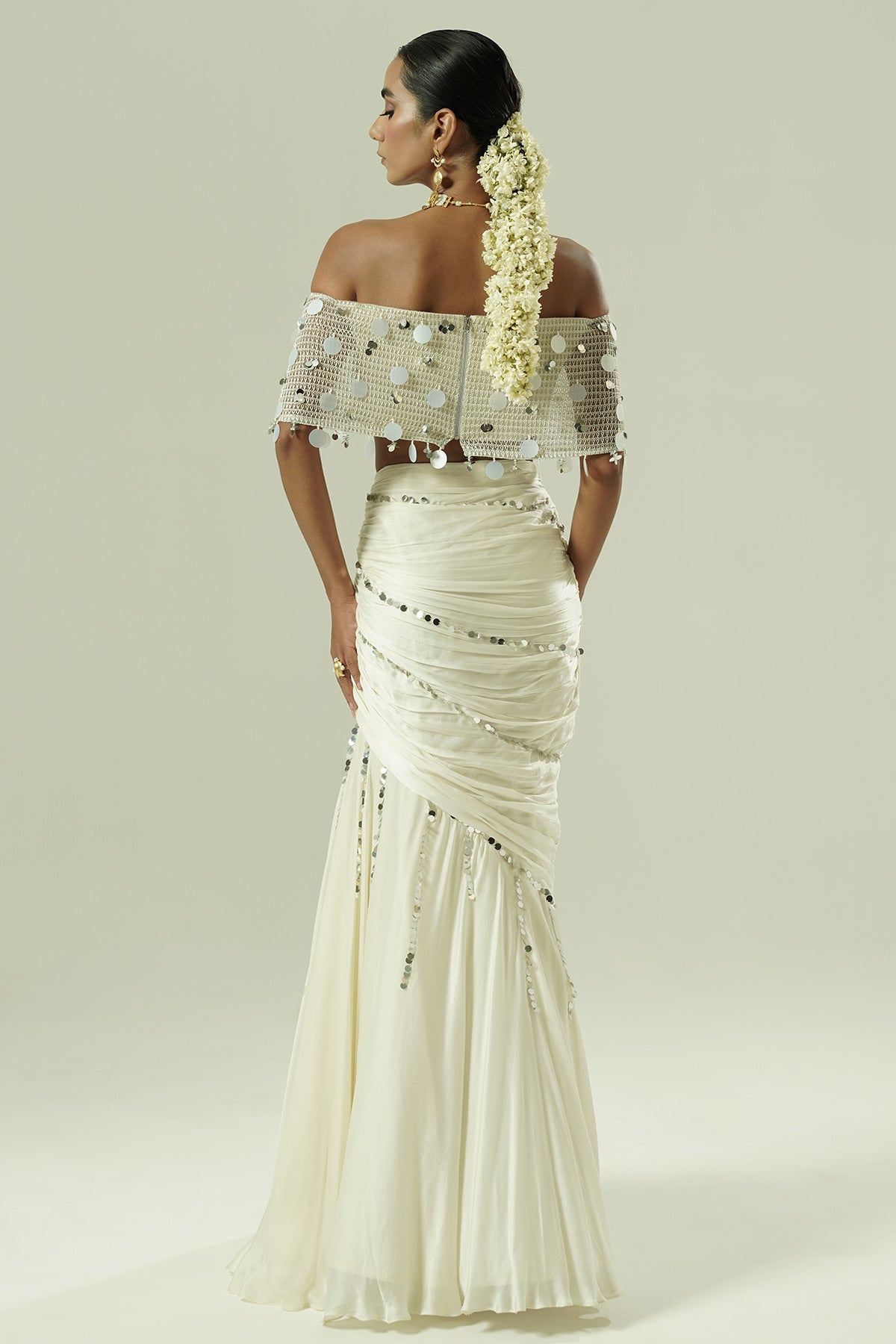 Ivory Sequins Indo-Western Set