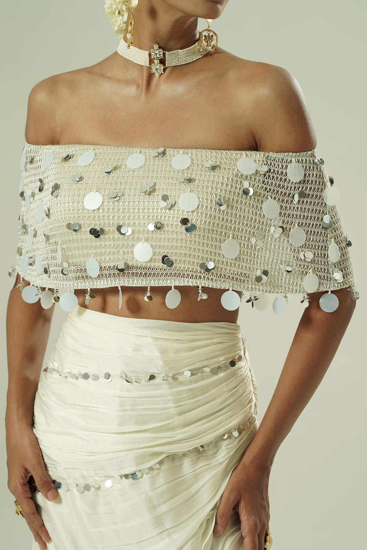 Ivory Sequins Indo-Western Set