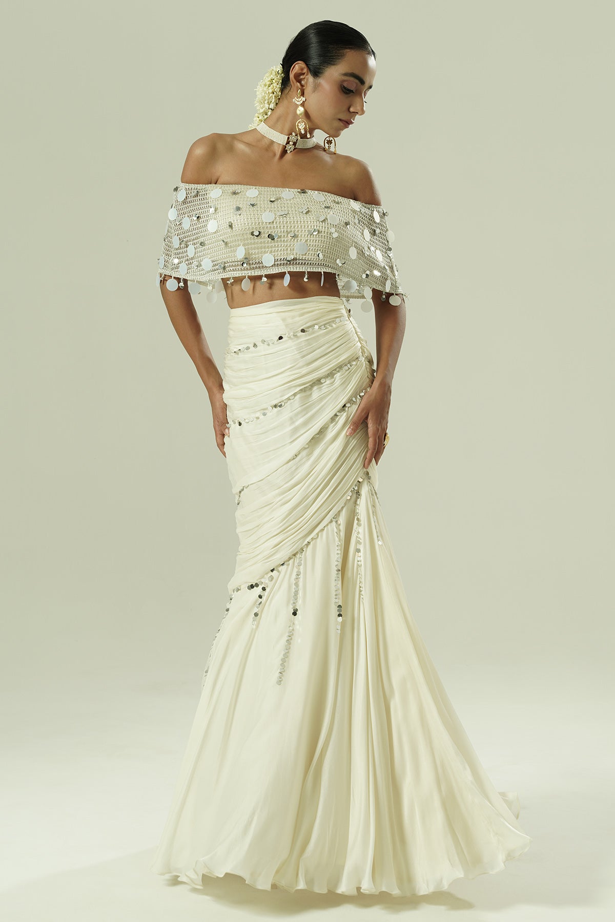 Ivory Sequins Indo-Western Set