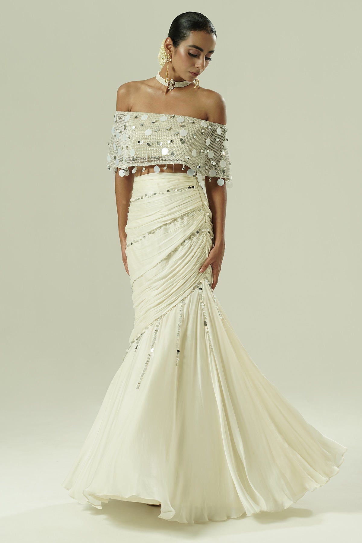 Buy Ivory Sequins Indo-Western Set for women by Shwetanga Designer online available at scrollnshops